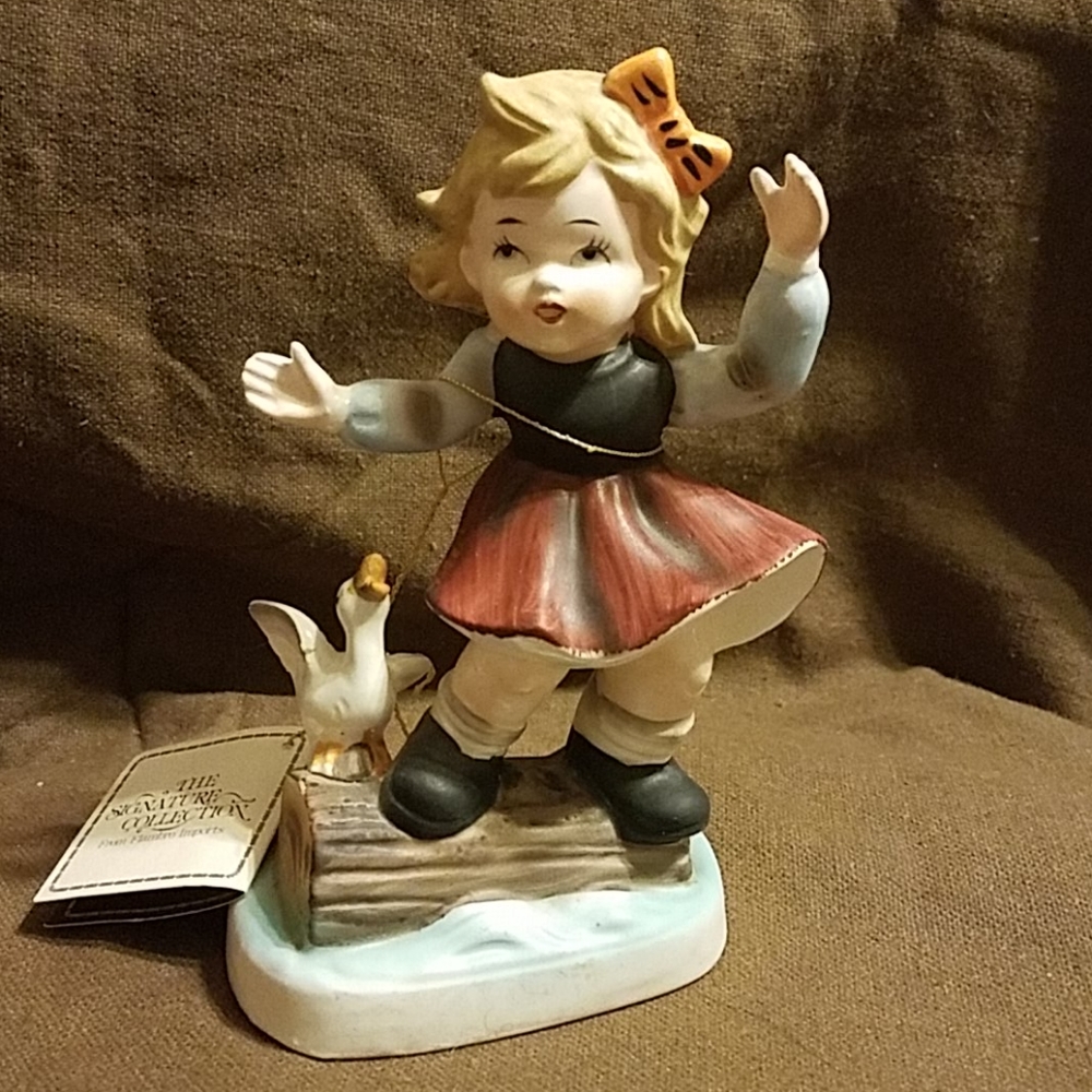 Vintage Porcelain Figurine Girl & Goose with Tag